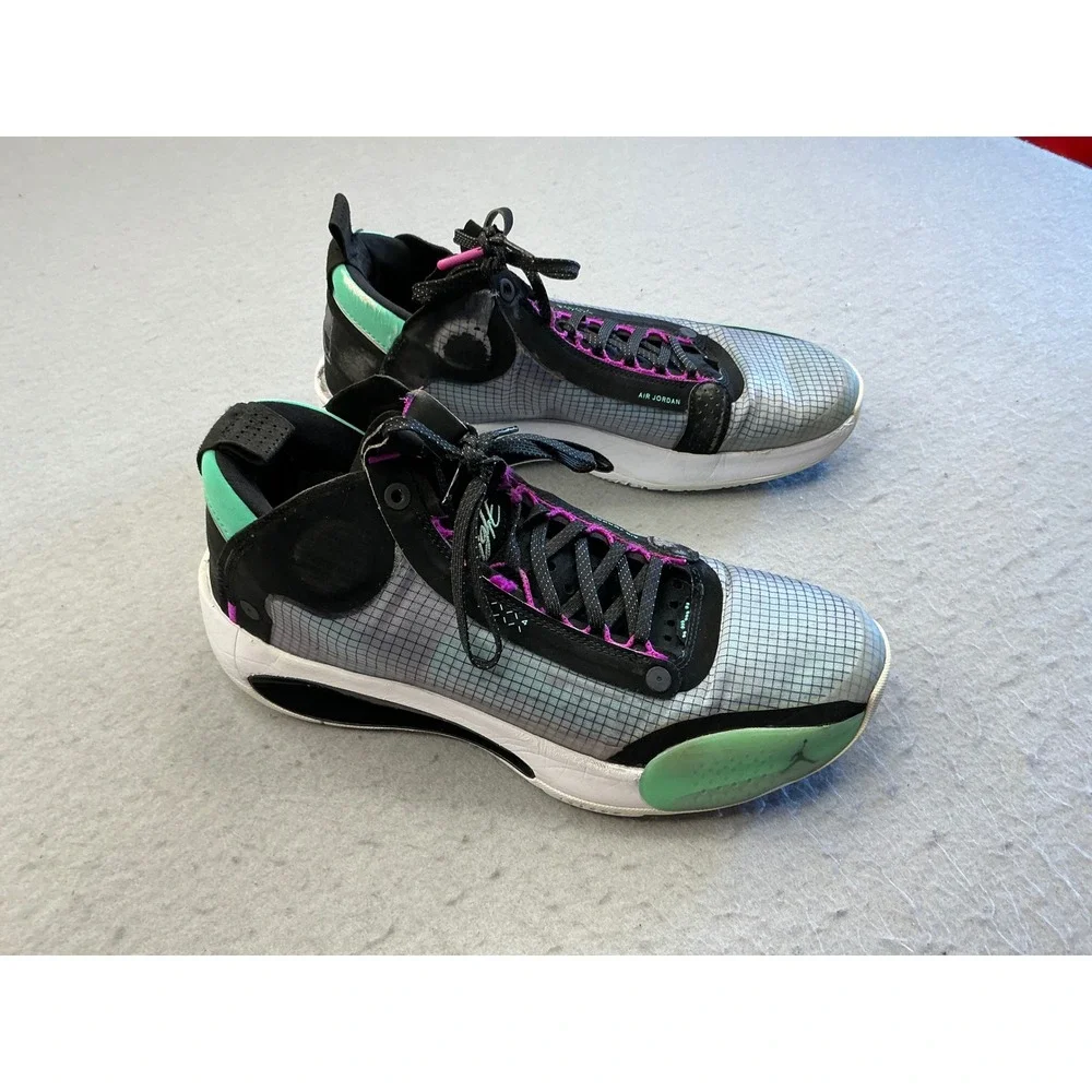 Air Jordan 34 Blue Void Basketball Shoes AR3240-400 Size 11 Green Pink Black